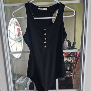 Bodysuit with Button Detail - Black medium